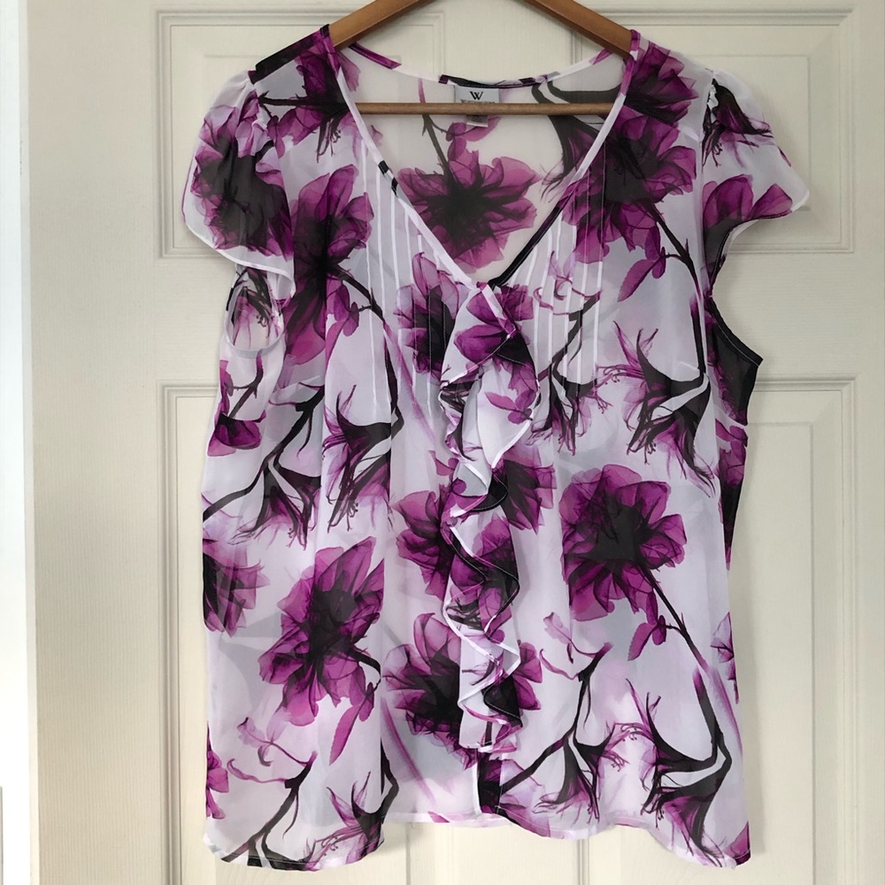 Worthington semi-sheer floral blouse XL